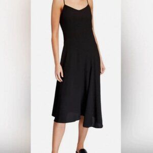 NWT Theory | Spaghetti Day Dress in Black, Crepe with Asymmetrical Hem, Size 10